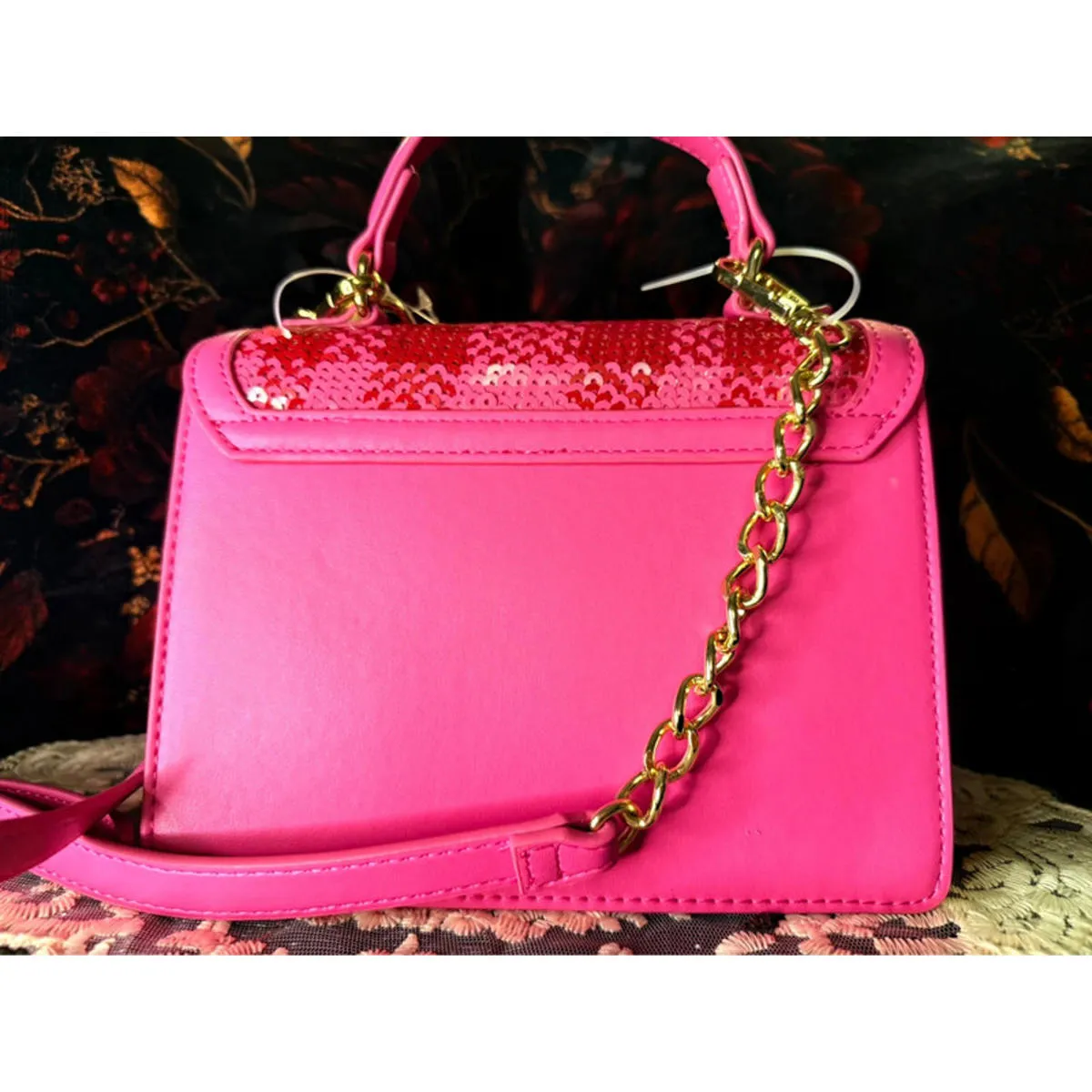 Betsey Johnson Hot Pink Sequin Mini Crossbody w Teddy Bear Charm NWT - Image 4