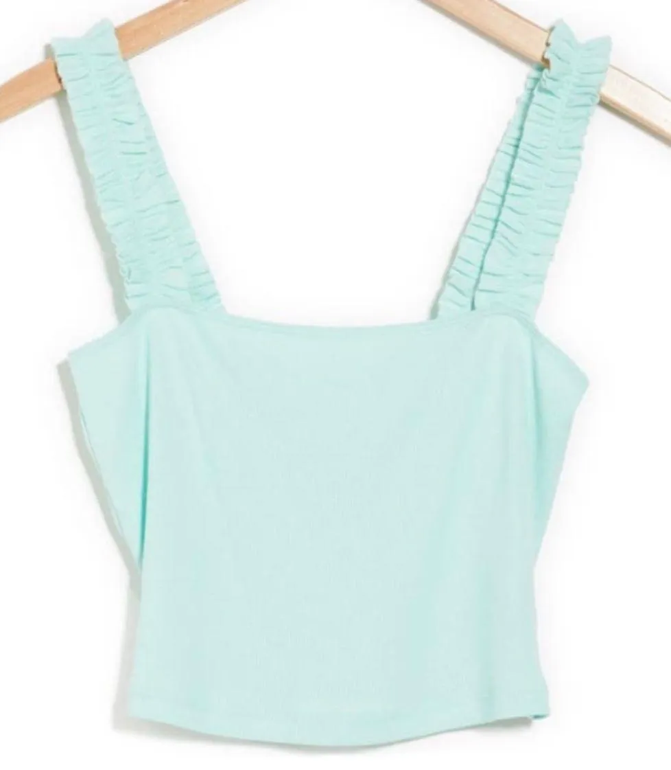 Green Yucca Ruffle Ribbed Crop Top Cami - Image 3