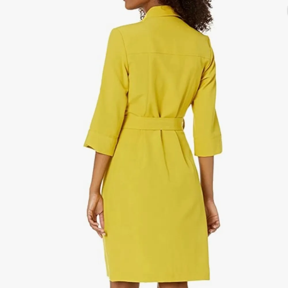 Sharagano Golden Yellow Short Sleeve Belted Dress Size 6 Petite - Image 2