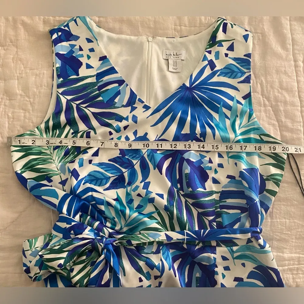 Nicole Miller Blue & White 16 Tropical Print Sleeveless Jumpsuit With Sash Tie - Image 7