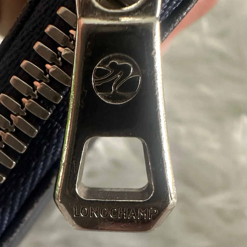 Longchamp leather navy zip around compact wallet Rare HTF‎ - Image 5