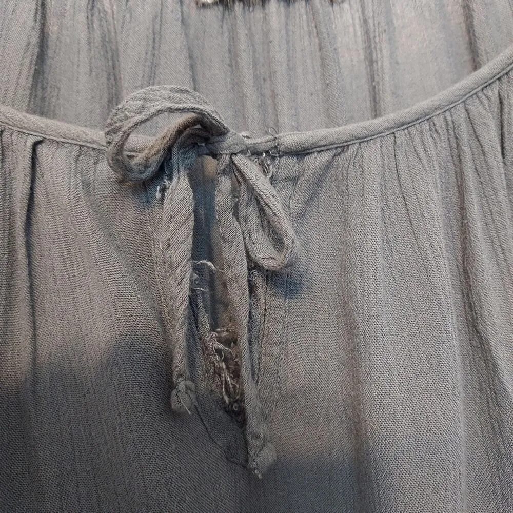 Abercrombie and Fitch Blue Gray Flowy Babydoll Tie 3/4 Sleeve Shirt Blouse Top - Image 6