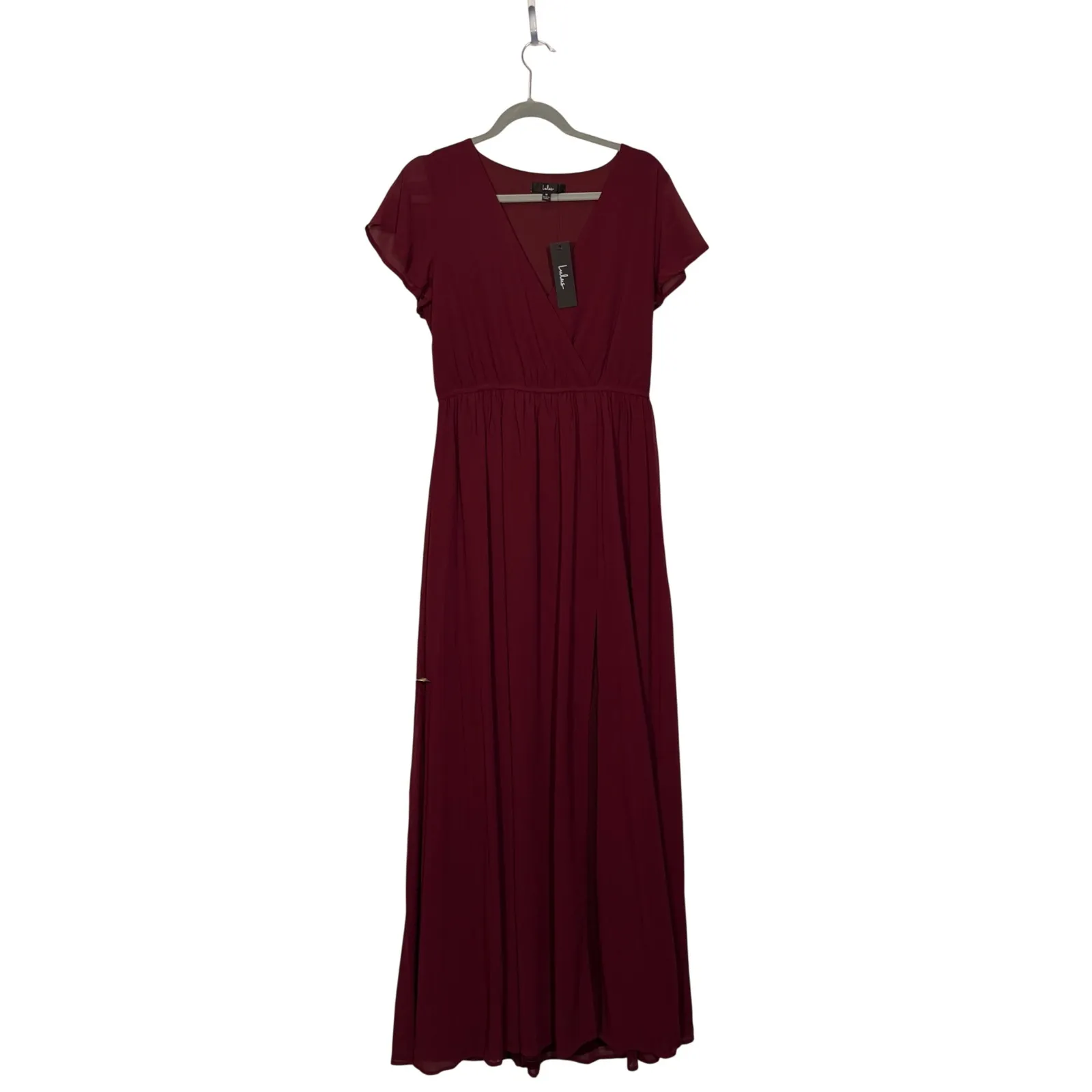 Lulus Burgundy Flutter Sleeve Wrap Maxi Dress Burgundy Size Medium - Image 5