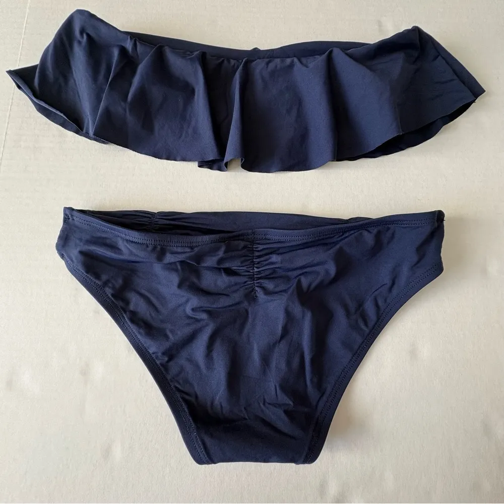 L*Space bikini flouncy top full cut bottom navy blue small full - Image 6