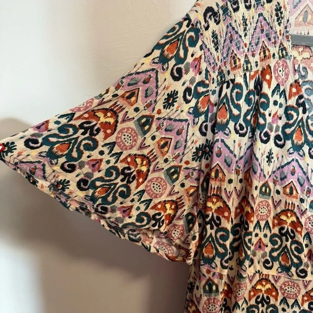 NWT Torrid Ikat Pring Rayon‎ Crepe Smocked Suprlice Wrap Top Geometric Abstract - Image 4