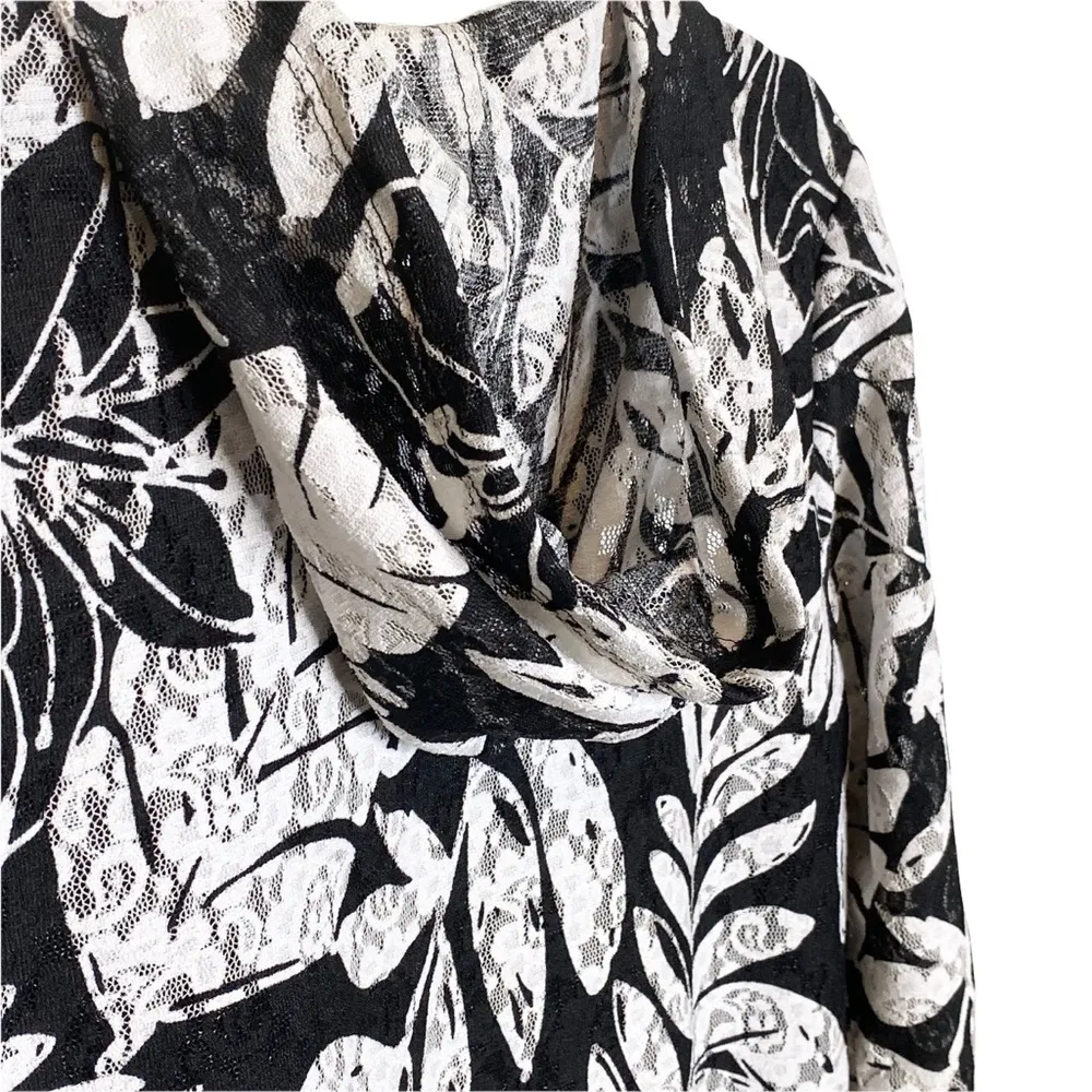 new Chico’s ☯︎︎ Leaf Print Lace Zip Hoodie Jacket ☯︎︎ Black + White ☯︎︎ Medium - Image 8