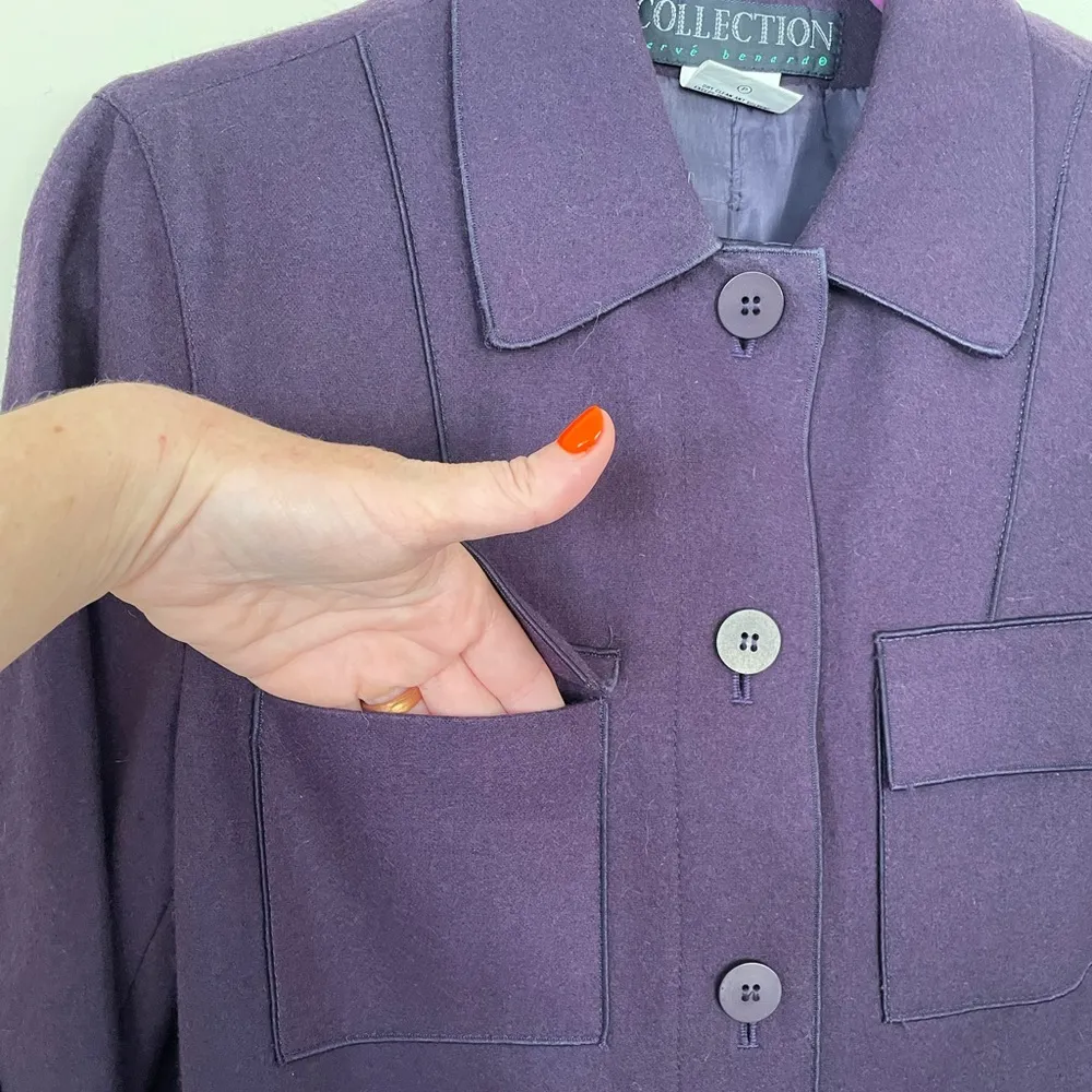 Collection harvè benard wool blend coat dark blue elbow patches Women’s size 4 - Image 5