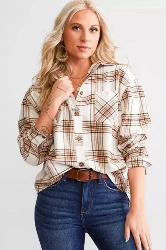 Chic BKE Buckle Women's Sz M Boyfriend Button Down Flannel Plaid Shirt BOHO Size M - Image 1