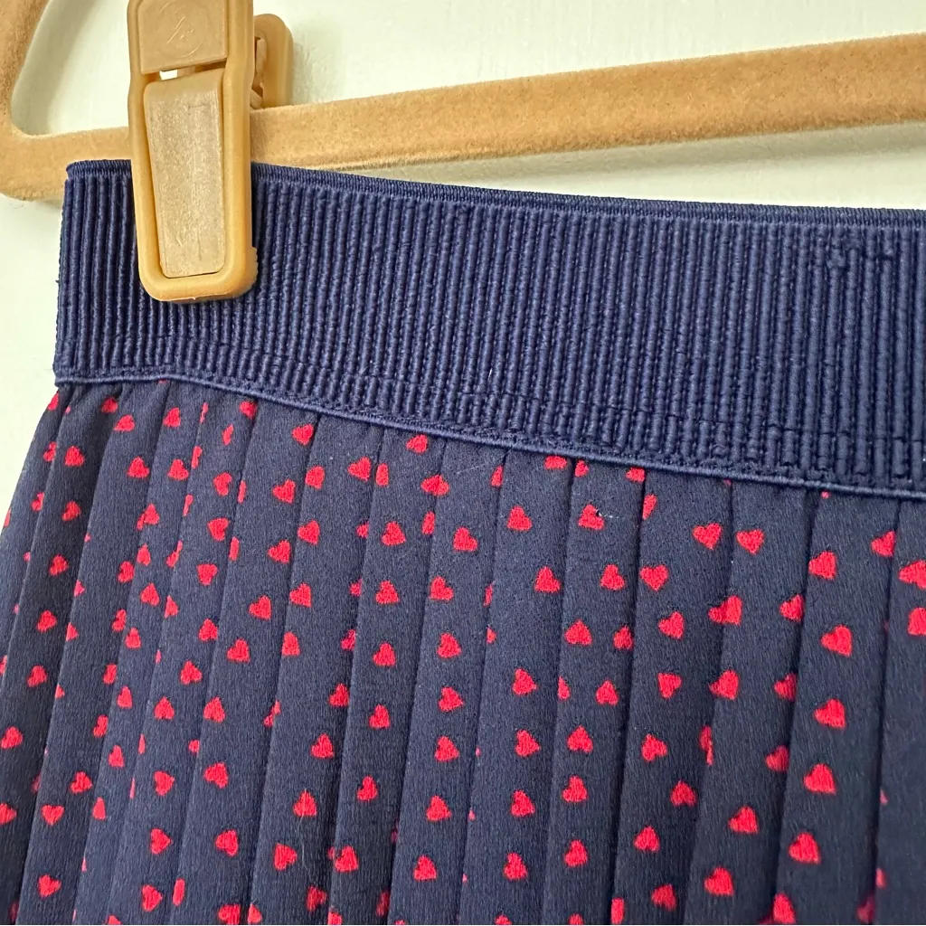 ModCloth Pleat Me Later Pleated Hearts Midi Skit Navy Red Womens Large - Image 3