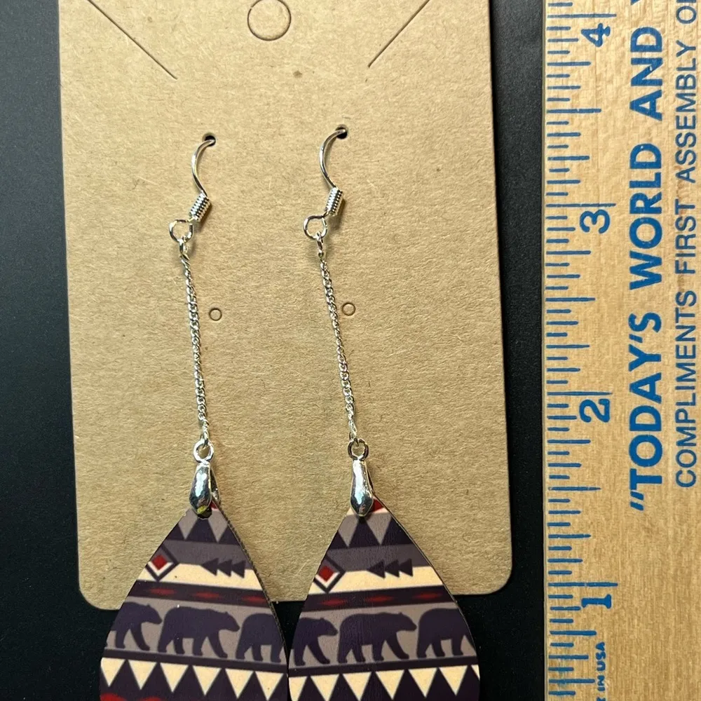 Bear Southwestern Teardrop Dangle Earrings New - Image 2