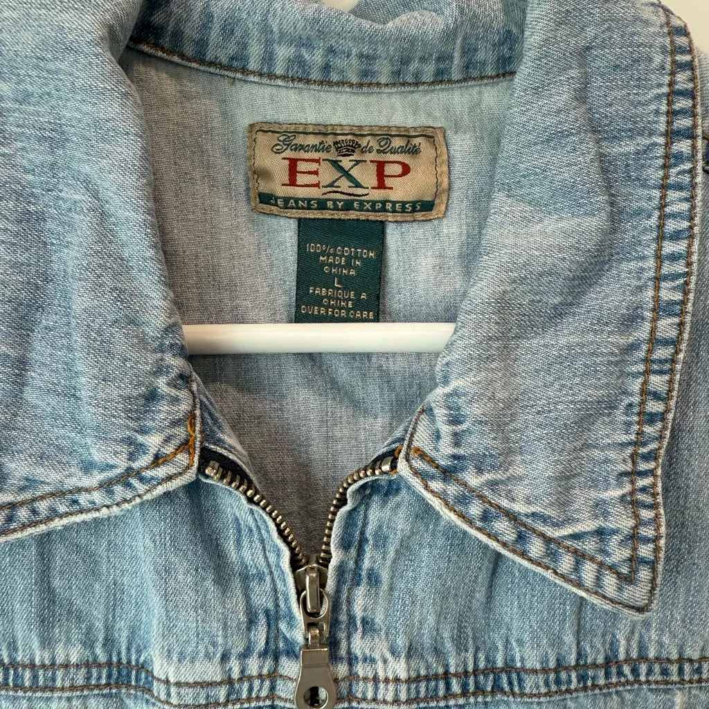 Vintage Express Brand Denim Full Zip Vest Size Large - Image 2