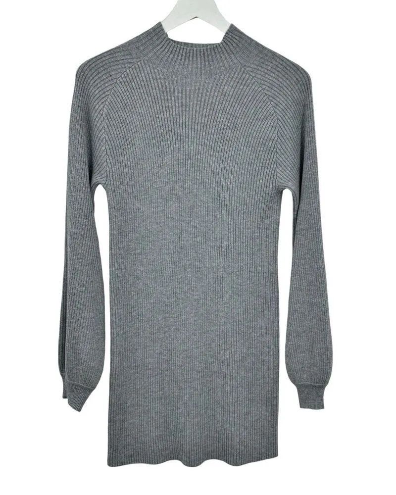 Song Of Style Erin Wool Blend Sweater Dress Balloon Sleeve Gray Ribbed Knit XS - Image 1