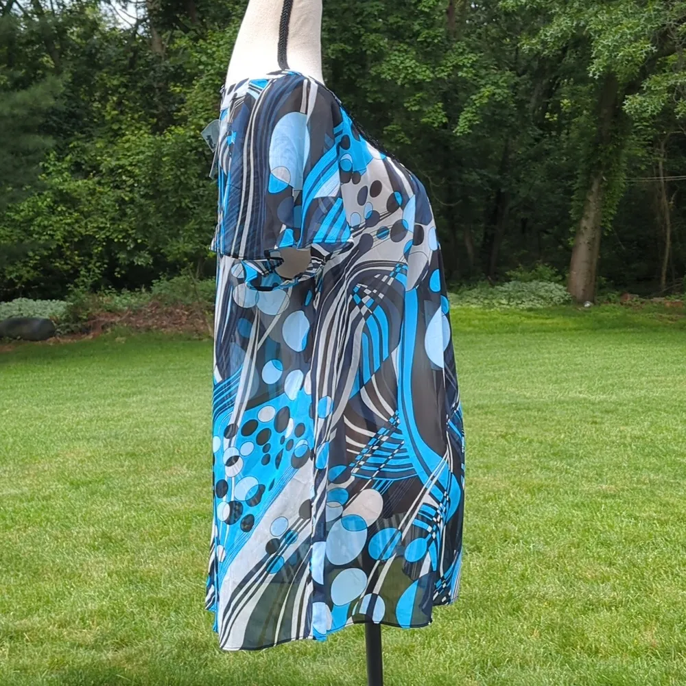 NWT Apostrophe Beaded Neckline Sheer Flutter Sleeve Blouse - Image 5