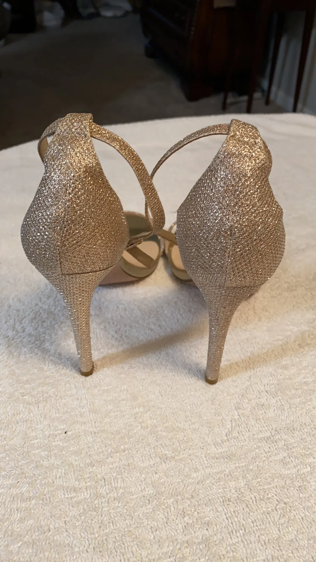 glitter gold stiletto ankle strap heels Sz 8.5 - Image 5