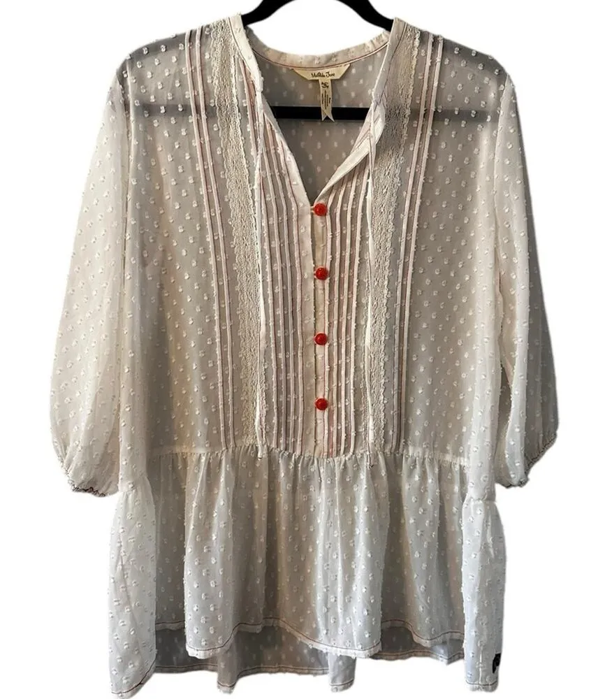 Matilda Jane Cream Swiss Dot Light the Way Tunic Sheer Button up Size Medium - Image 1