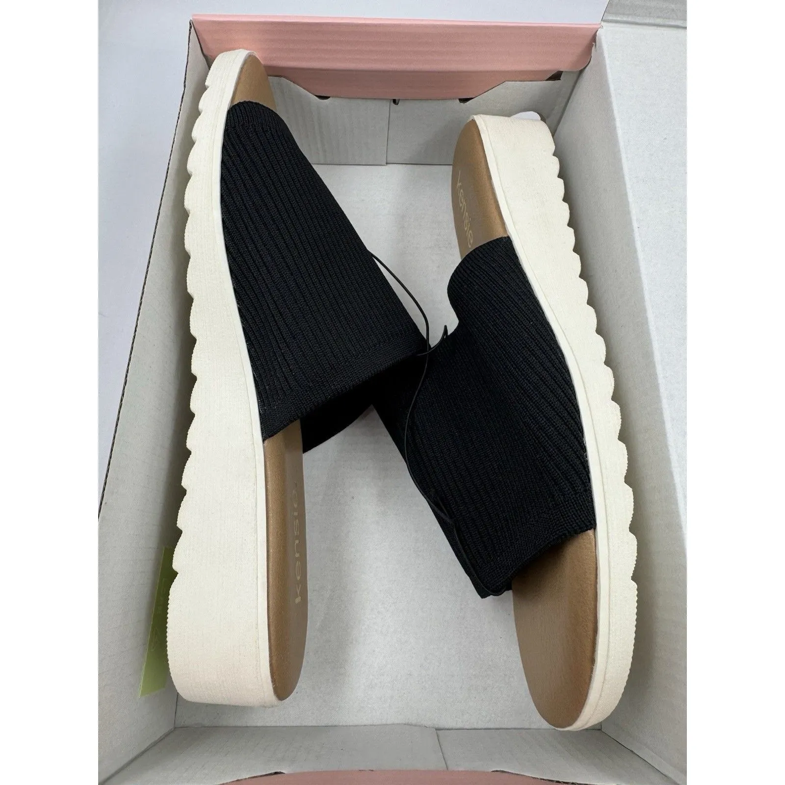 Kensie Women's Knit Slip On Small Platform Sandals Black Size 8 New - Image 12