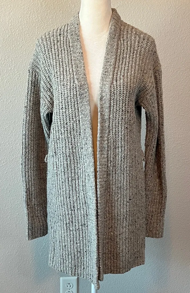 Brooks Brothers Open Cardigan Sweater Beige/Gray Size Small - Image 1