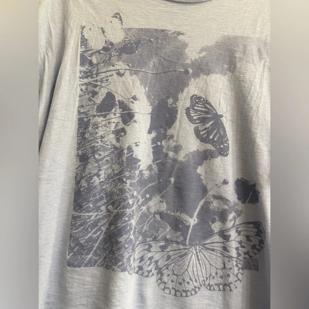 Aerie Graphic Distressed Oversized Boyfriend Blue Butterfly T-Shirt - size M - Image 2