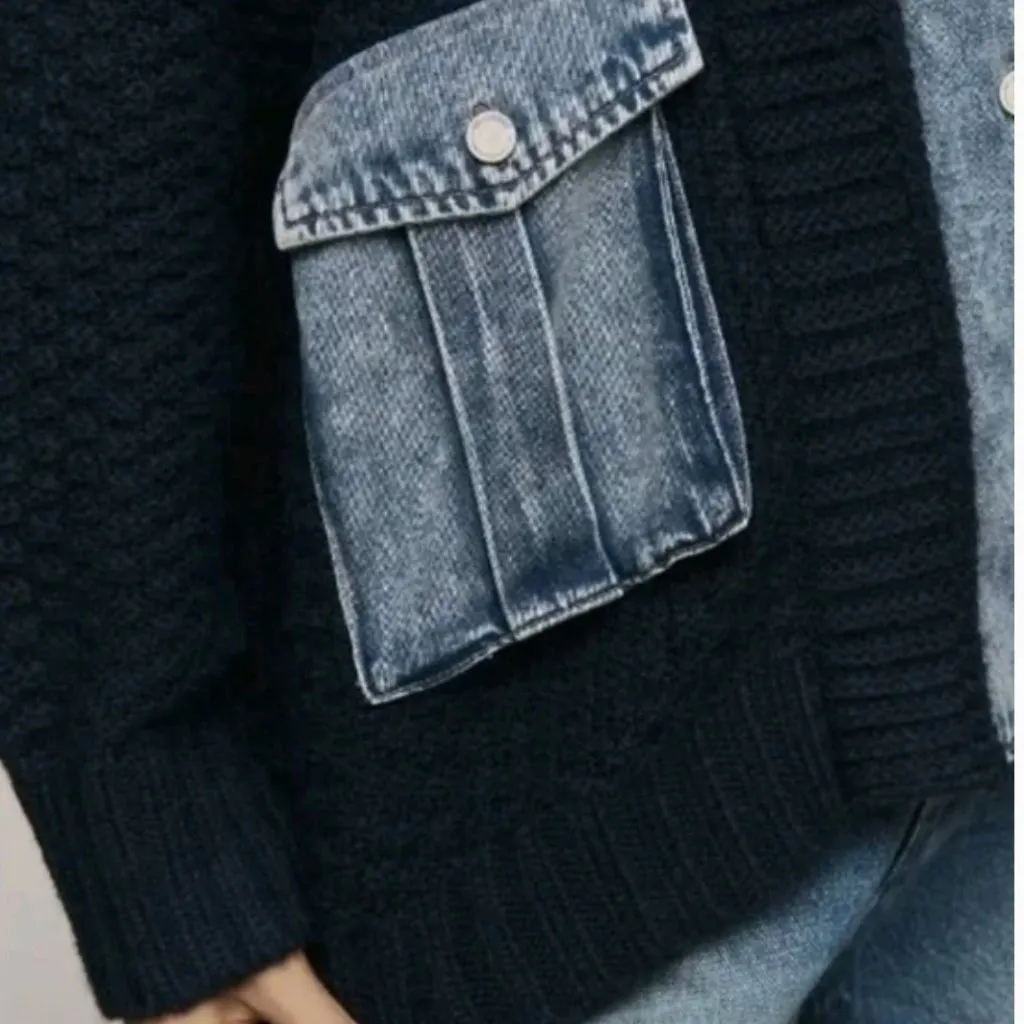 NWT Anthropologie X Blank-NYC Last Call Mixed Media Cardigan Jacket Denim Wool - Image 7