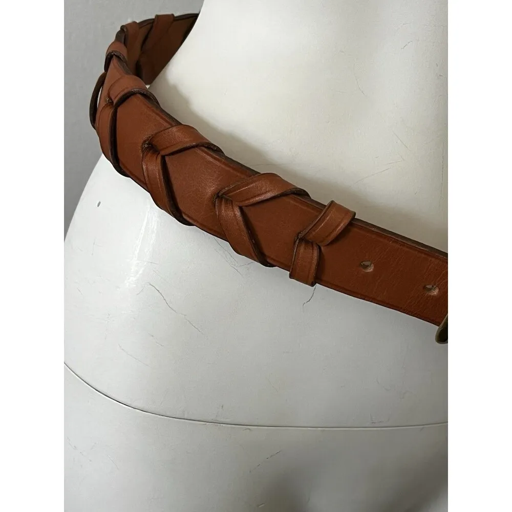 Horsemen Valencia Sport Saddlery Leather Laced Reins Braided Belt Brown Size 30 - Image 4