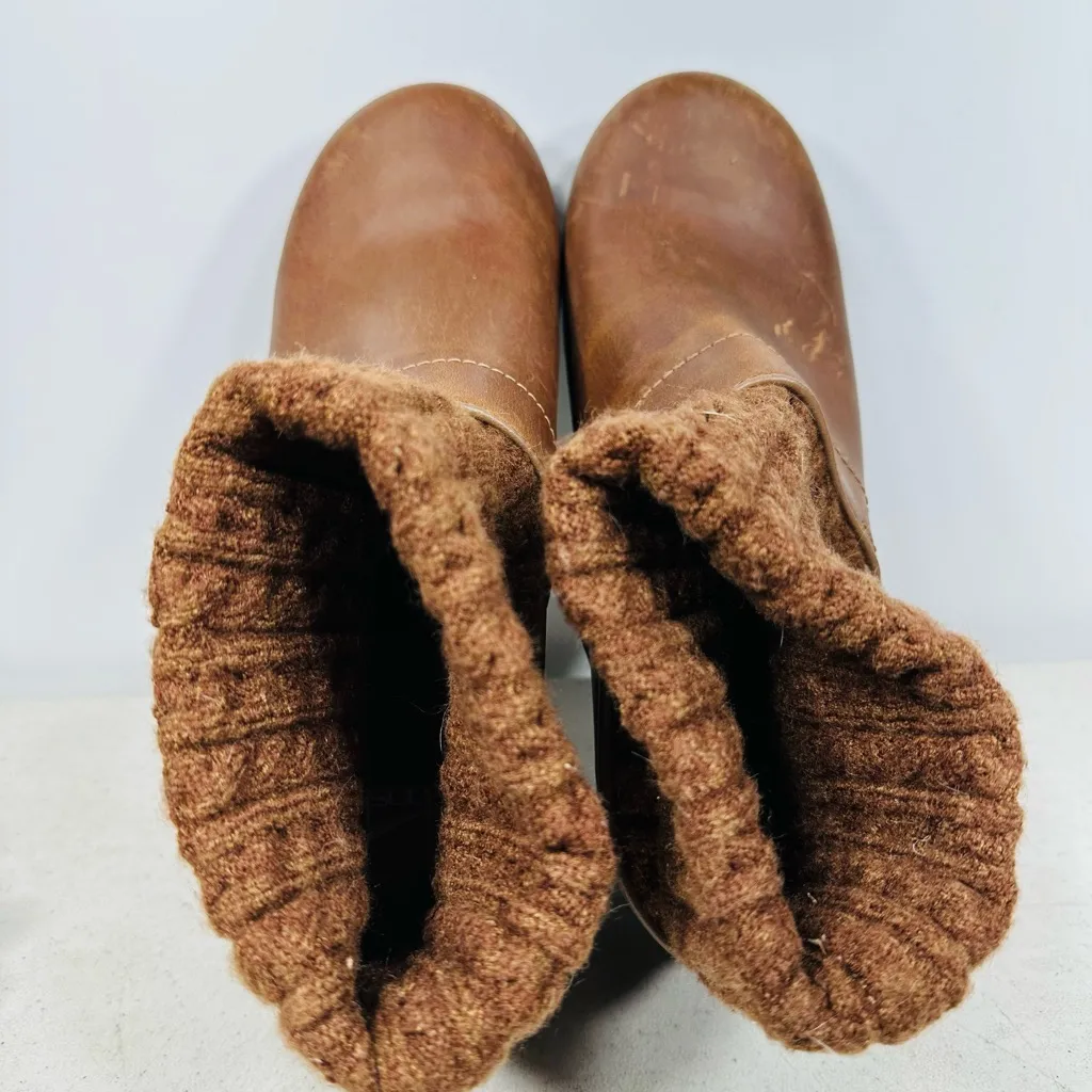 Brown Leather Clog Boots with Knit Cuff size 39 - Image 5