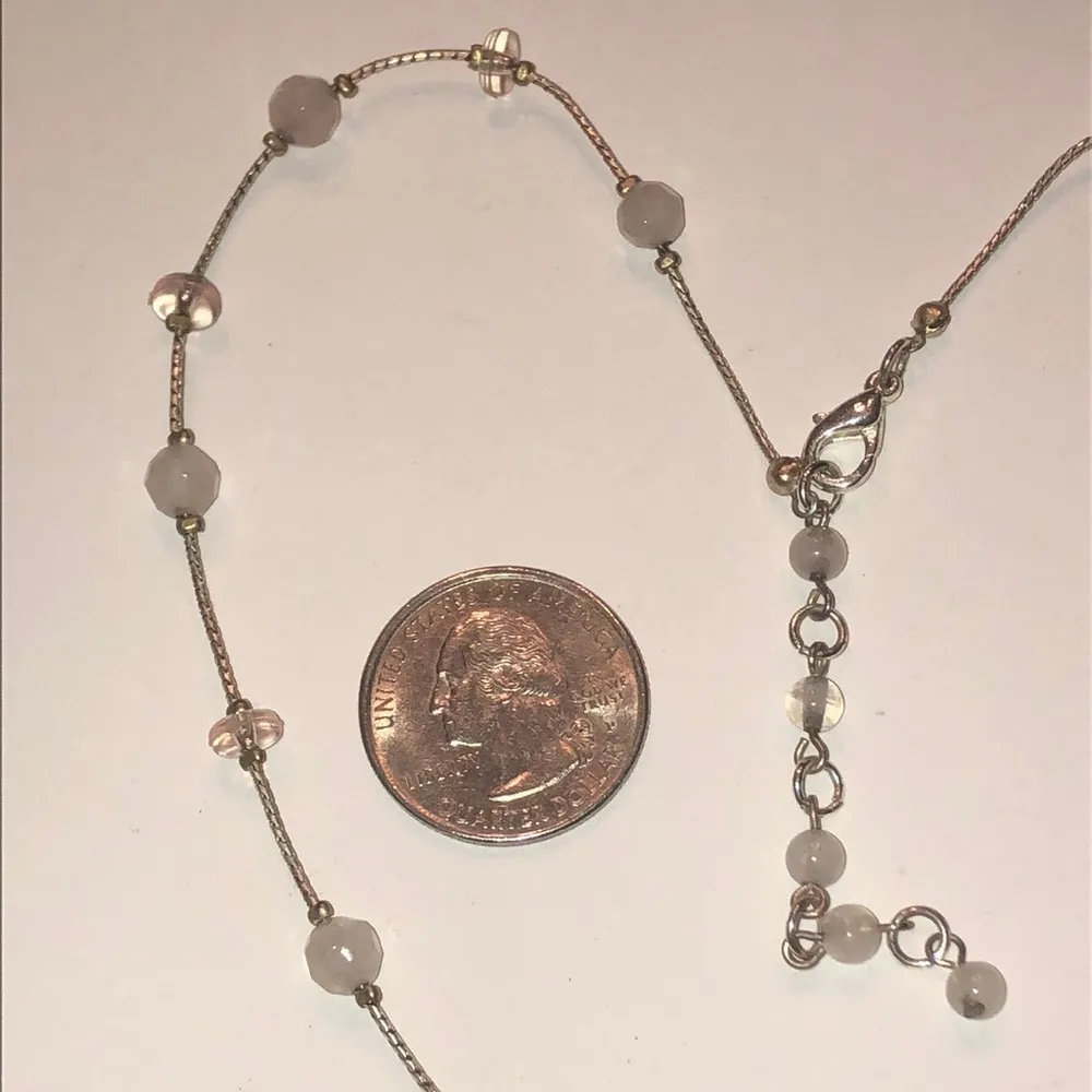 Silver Tone Boho Dainty Pink Beaded Necklace - Image 4