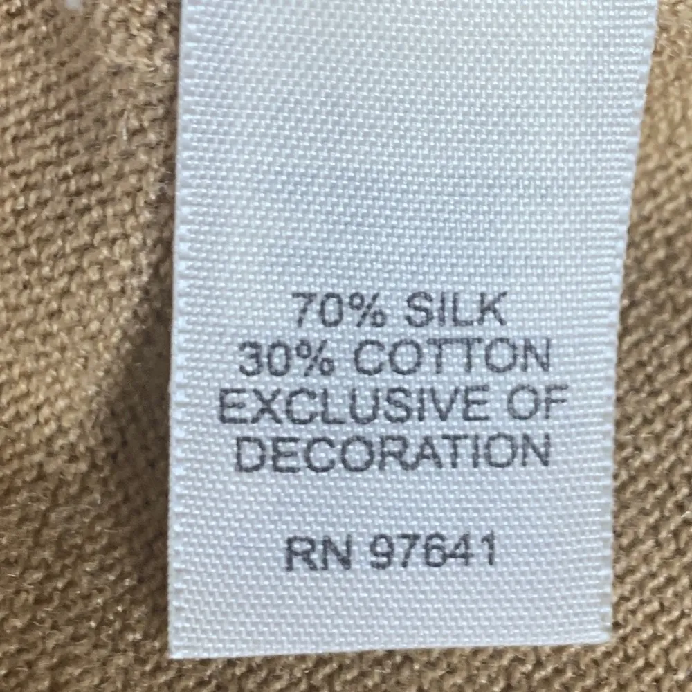 J. Jill Silk Blend Crochet Sleeve Beaded V Neck Top Size Small Tan Khaki Camel - Image 11