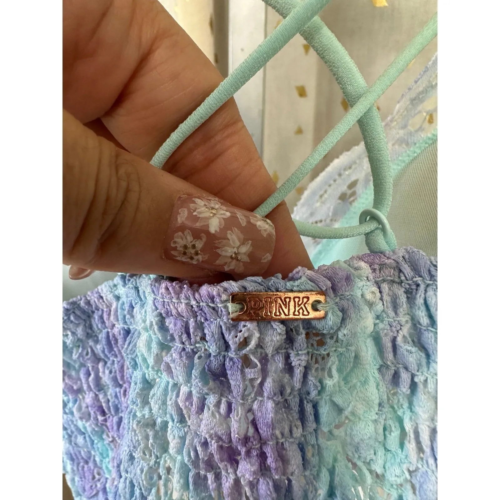 NWOT Victoria's Secret PINK Lace Tie Dye Padded Wireless Strappy Bralette S - Image 3