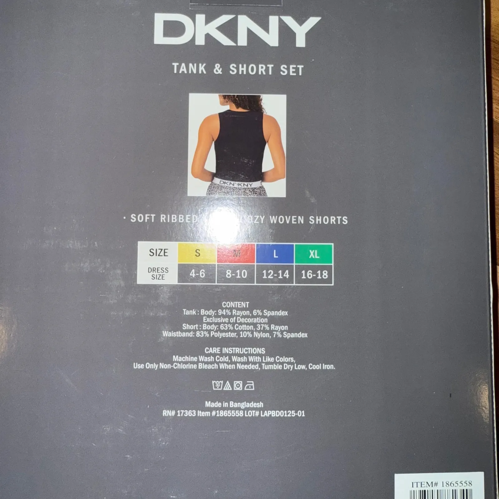 DKNY Womens Tank & Short Set XL Black Ribbed Cozy‎ Loungewear Leopard sleep NEW - Image 3