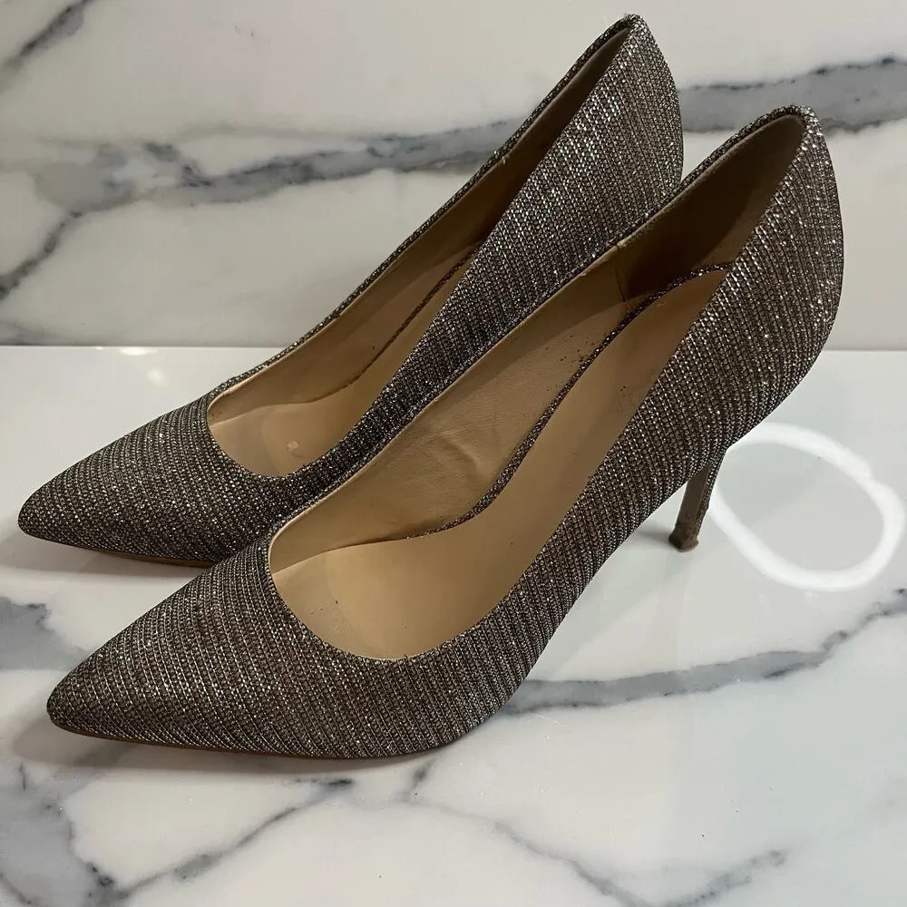 Carlos by Carlos Santana Women's Gold Silver Bling Pointed Toe Posy Heels Sz 9.5 - Image 4