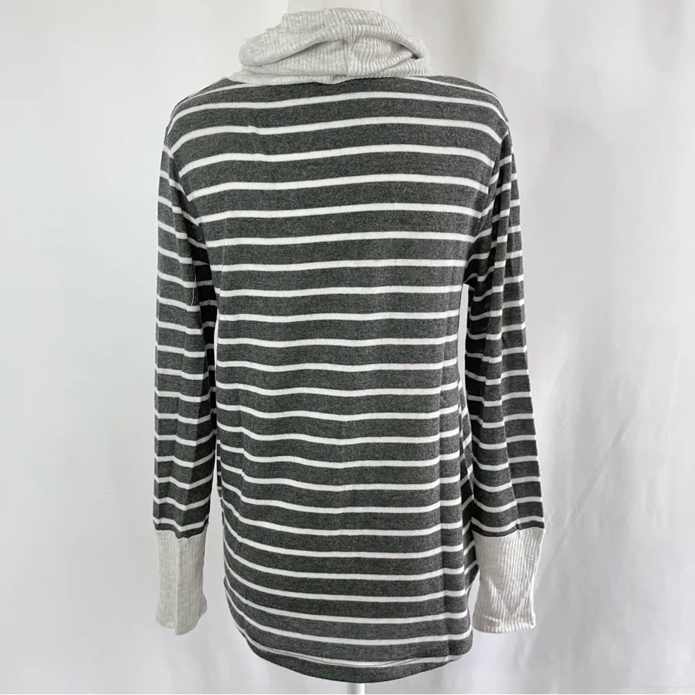 New  Cowl Neck Brushed Knit Top Charcoal Grey Stripe Petite Size XS - Image 13