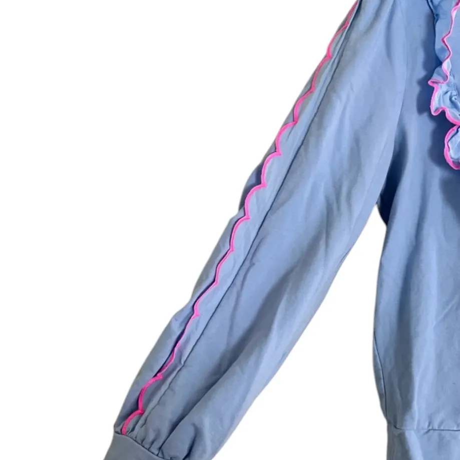 LILLY PULITZER SUZY SCALLOPED BLUE PINK RUFFLE TRIM CREW NECK SWEATSHIRT Size S - Image 6