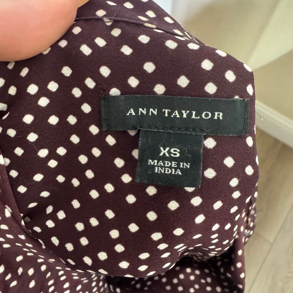 Ann Taylor Burgundy Polka Dot Button-Down Shirt - Image 4
