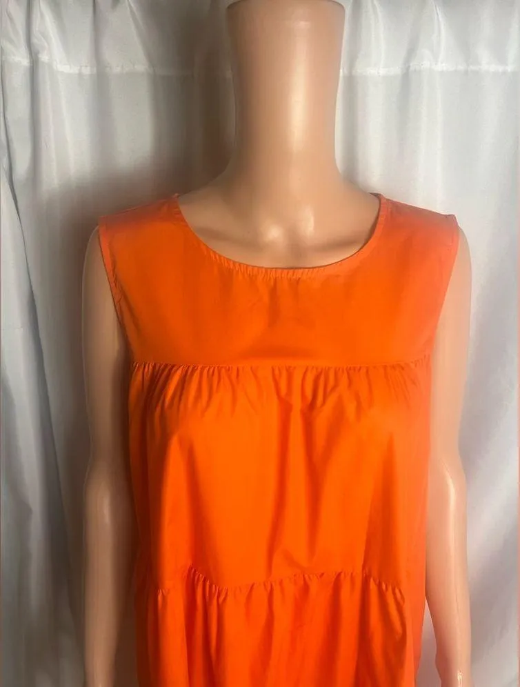 Solution Mini Dress True Orange Color 3 Tiered Lightweight Sleeveless Size L Size L - Image 2