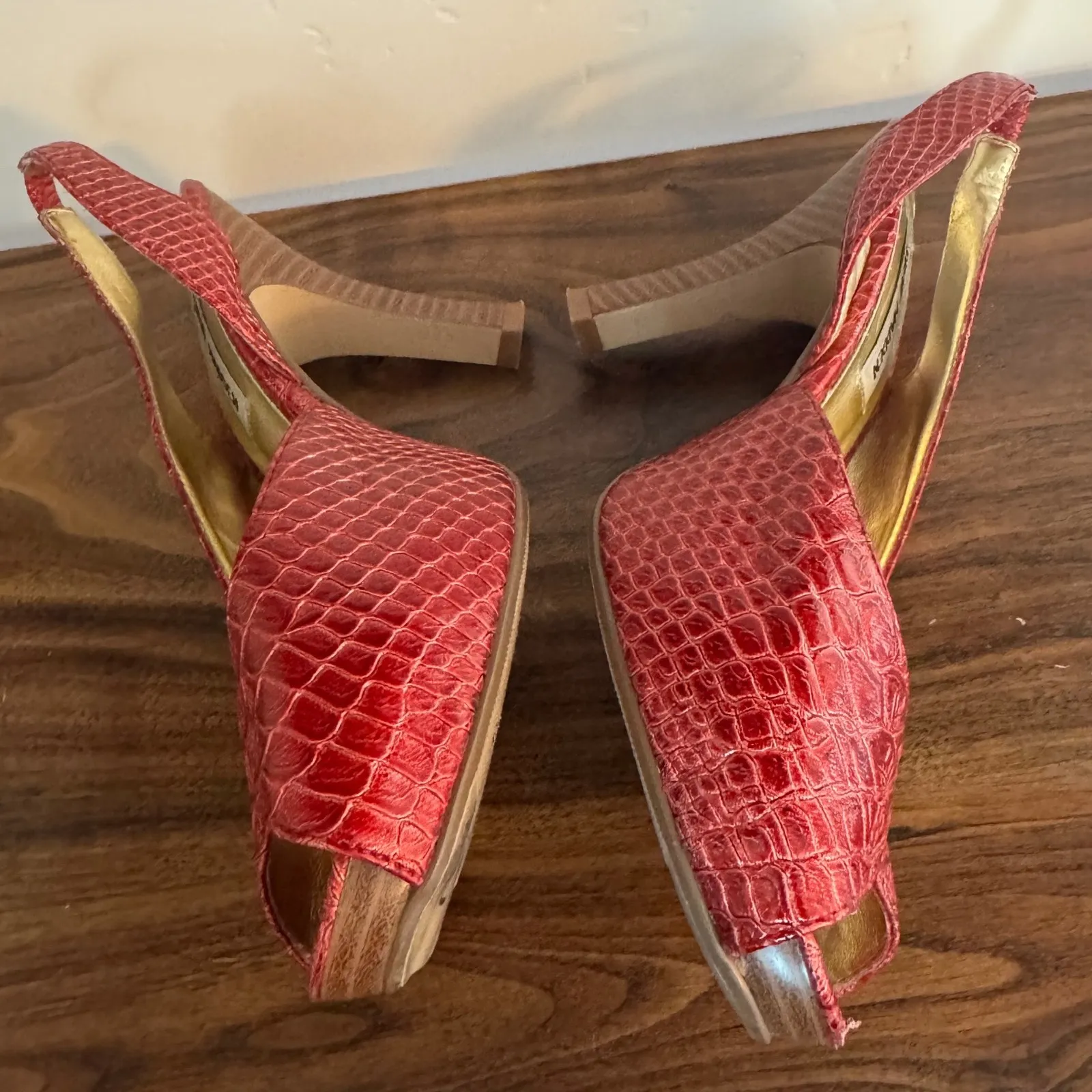 Y2K Vintage Steve Madden Pink Croc Print Slingback Heels sz 7 Exotic Edgy 90s - Image 3