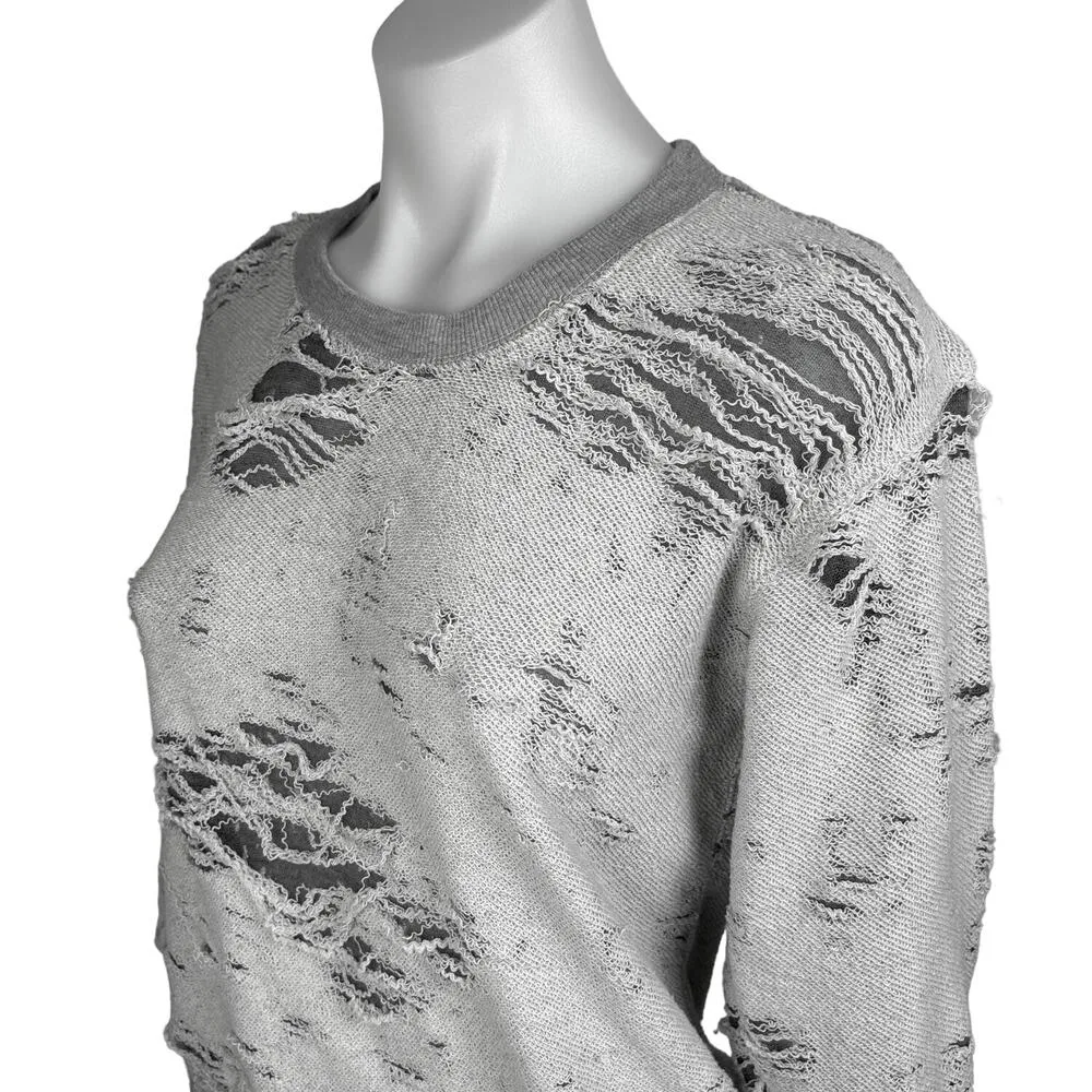 IRO Jeans Womens Gray Cotton Distressed Ripped Long Sleeve Sweatshirt Top XS - Image 7