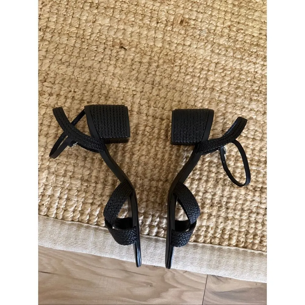 Schutz Karima Black Braided Block Heel Sandals Women’s 7B Strappy Buckle Shoes - Image 8