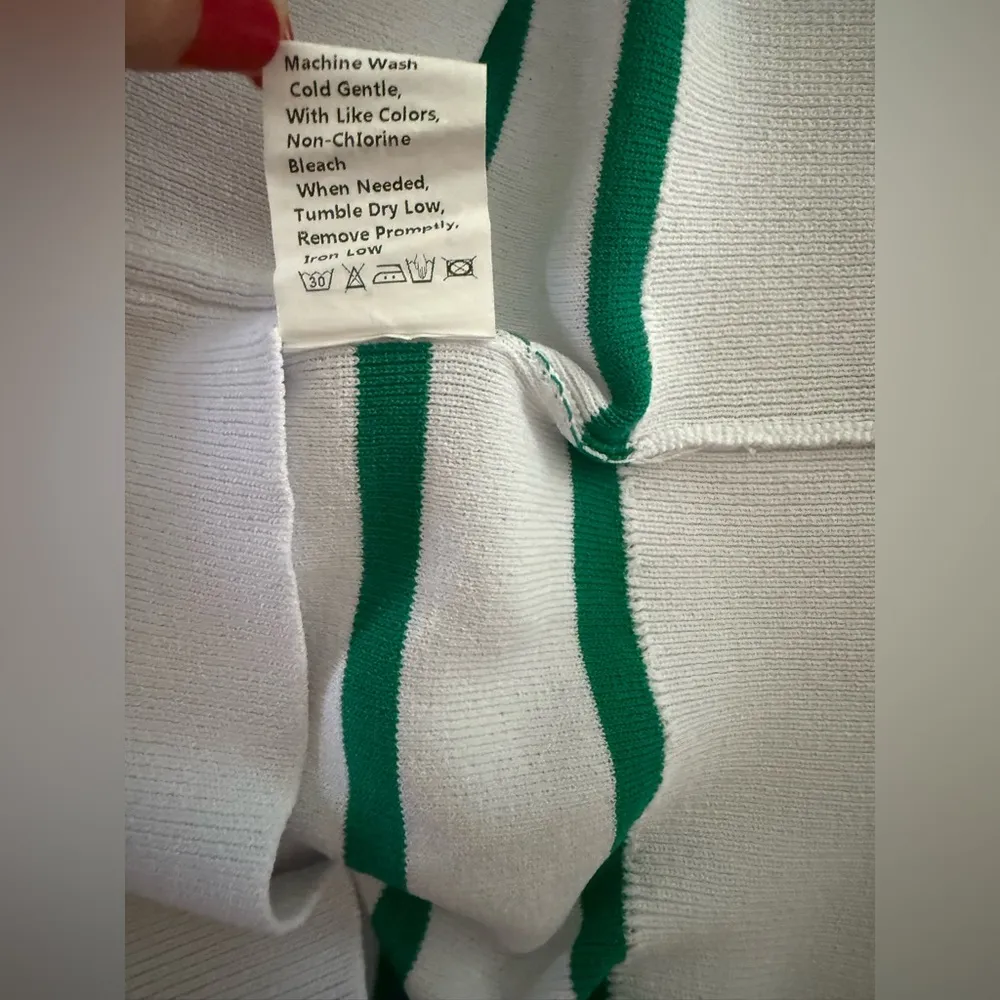 Pretty Garden Striped Short Sleeve Cardigan Sweater Green White Pearl Buttons L Size L - Image 10