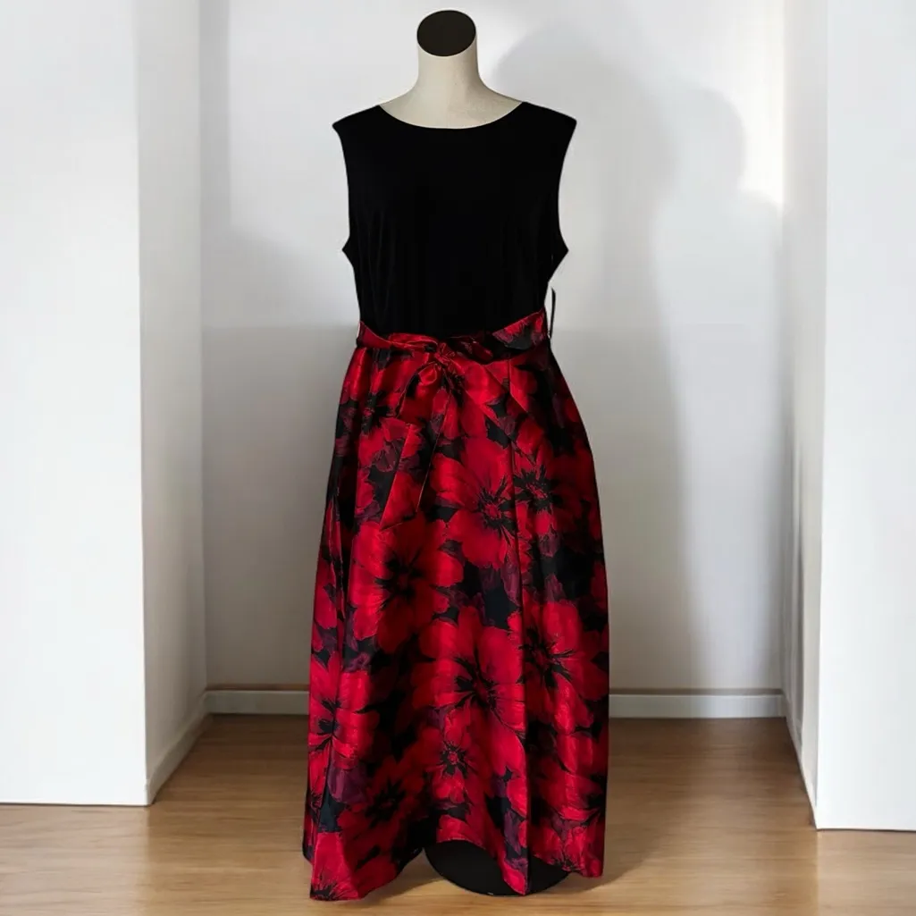 NWT Alexa B Floral Red and Black Maxi Skirt Dress Gown High Neckline Romantic Size 20W - Image 3