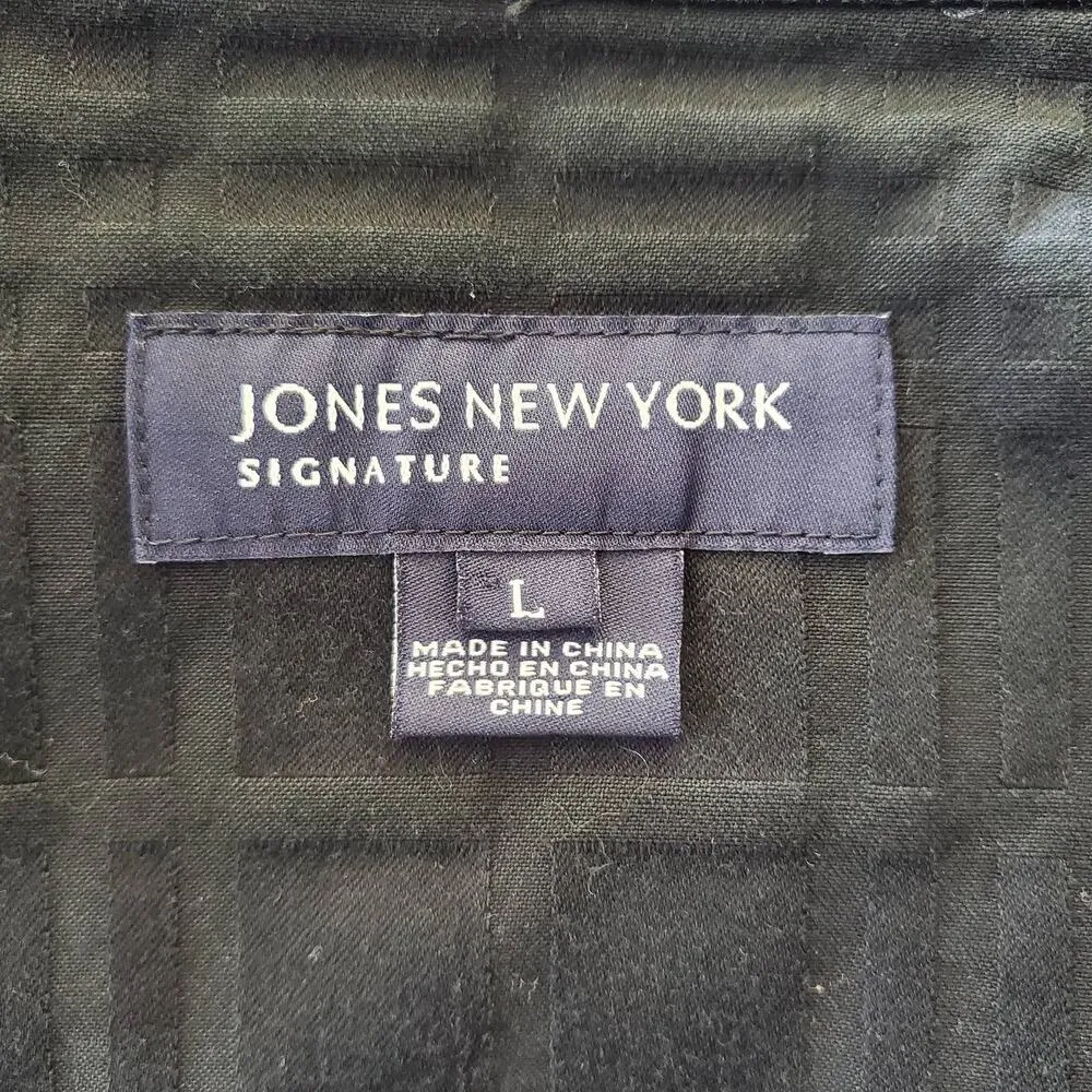 Jones New York Signature Black Zip-Up Checkered Print Jacket L - Image 10