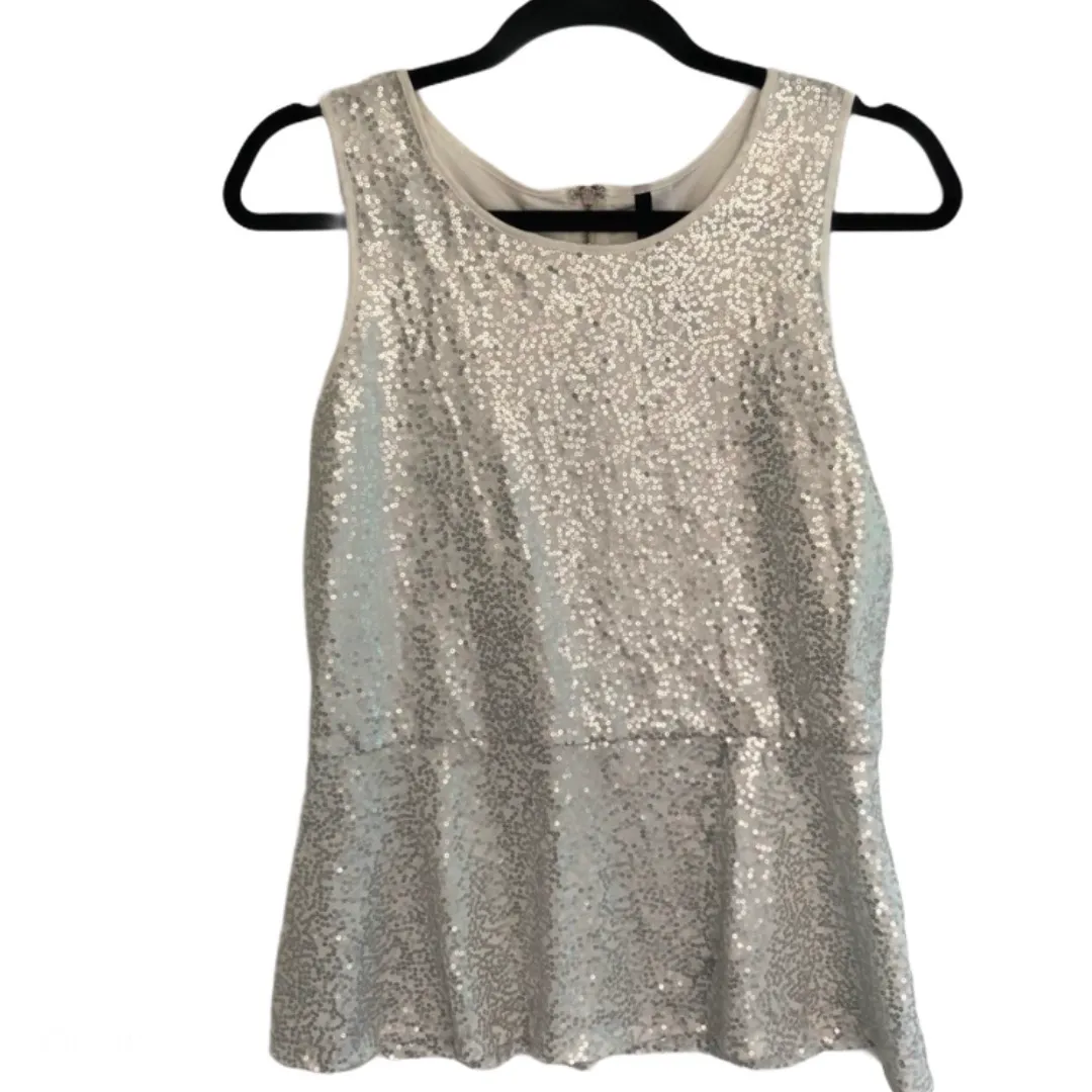 Sequin Metallic Silver Peplum Top Small - Image 4
