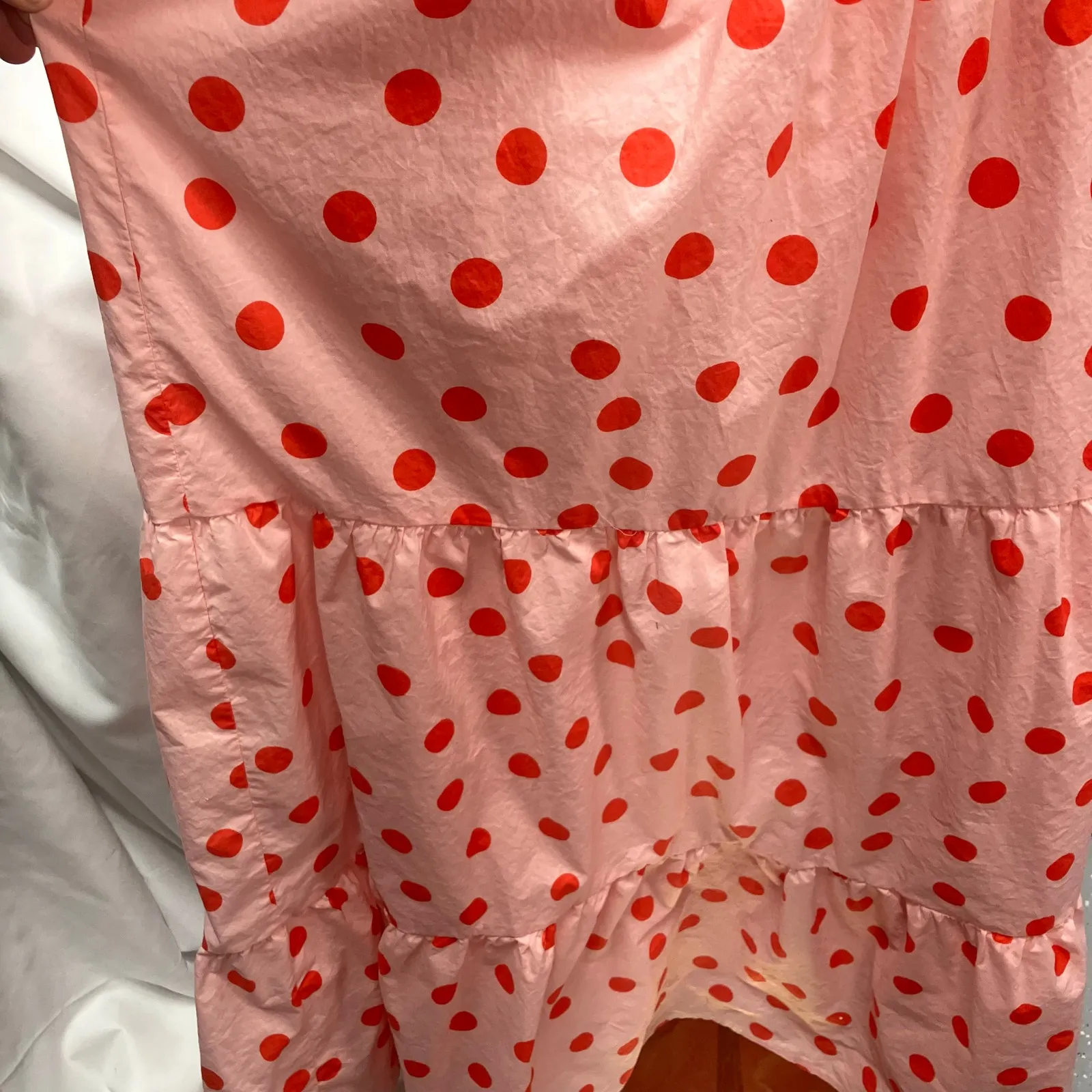 Petal‎ + Pup Gasal Tiered Smocked Midi Dress Pink Red Polka Dot Womens 10 Cotton - Image 8