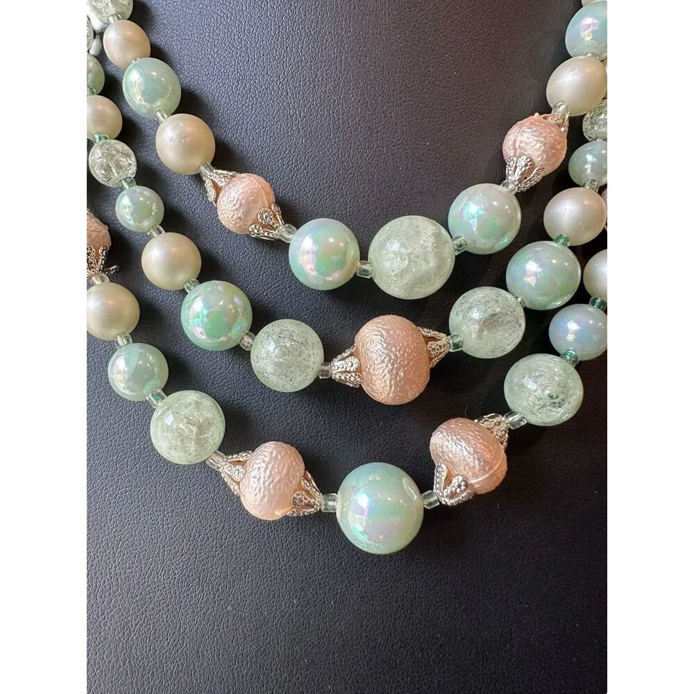 Japan Vintage Triple Layer Mint Green Necklace - Image 4
