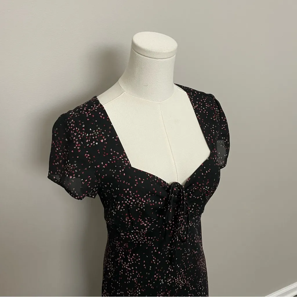 Vintage Y2K Maxi Dress Sweetheart Neckline Heart Flower Print Whimsical Black Size 8 - Image 4