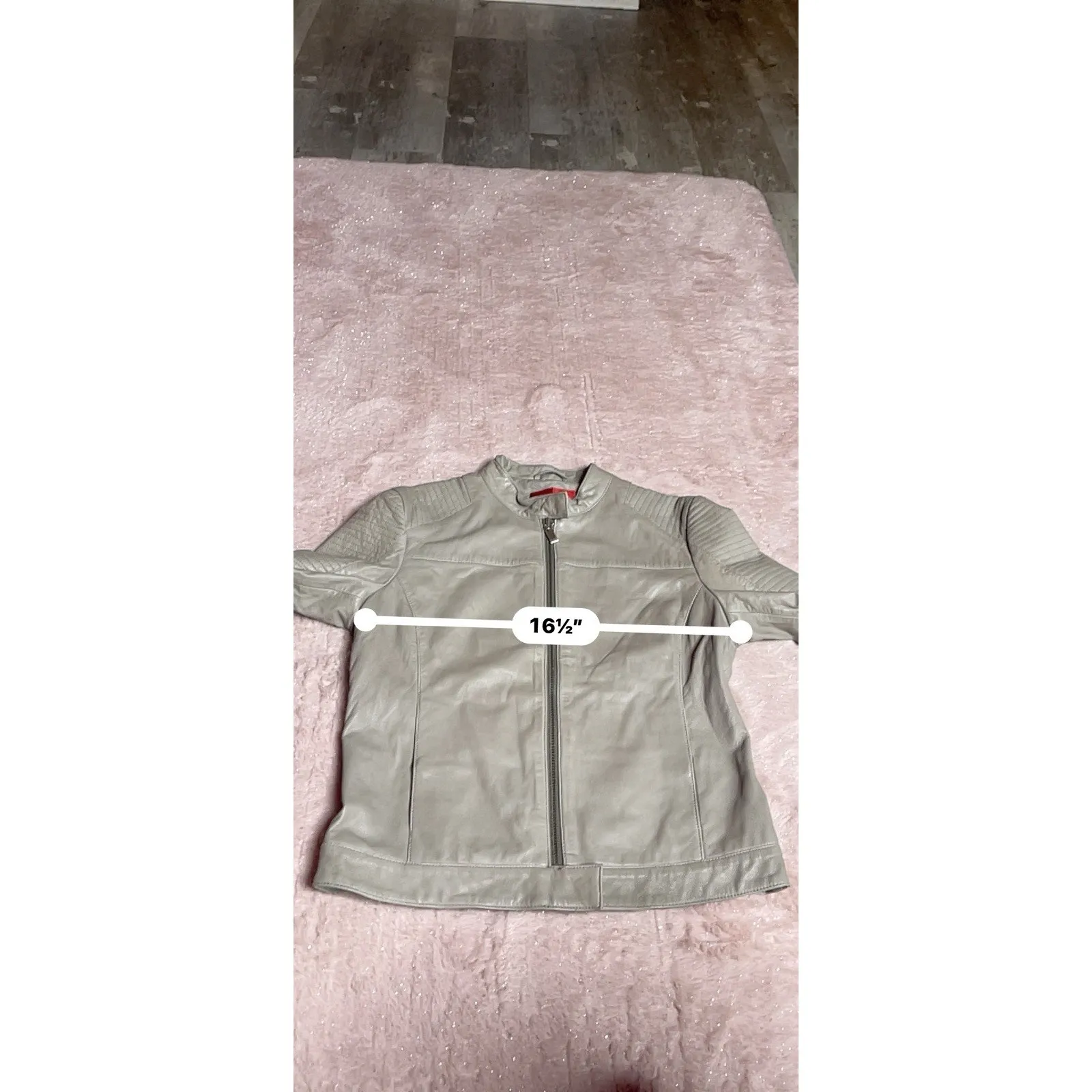 Hugo Boss Leather Jacket Women's Size Small Beige Full Zip Top Biker Style READ - Image 4