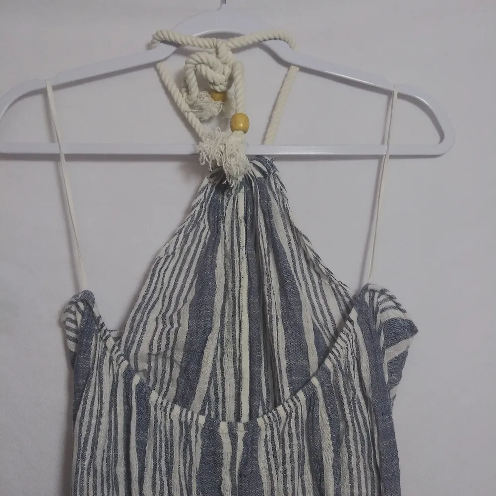 Aerie Blue Striped Halter Midi Backless Sun Dress Beach Nautical Size M - Image 6