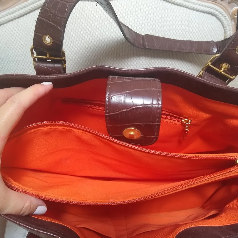 Joan Rivers Classics Brown Mixed Media Tote Bag - Image 3