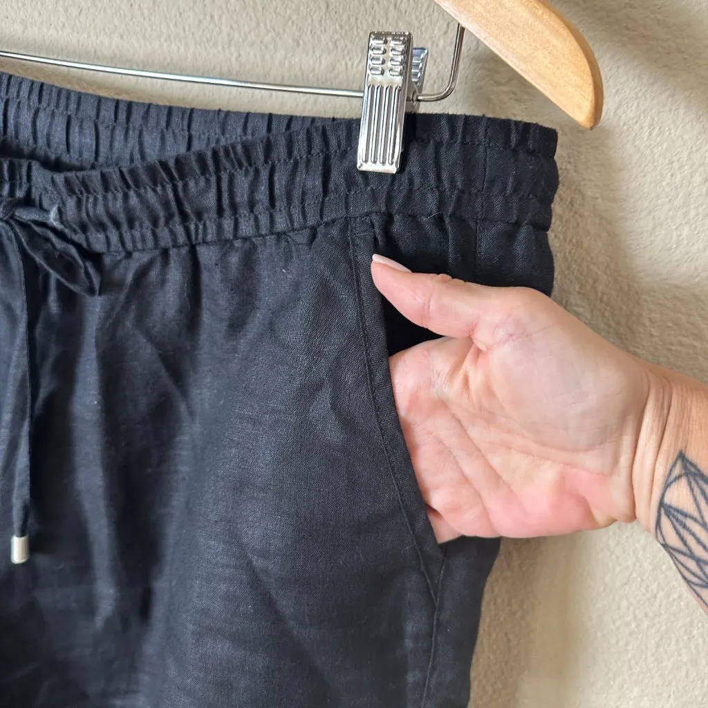 TOMMY BAHAMA 100% Linen Pants Black Size Medium Drawstring Waist Wide Legs - Image 5