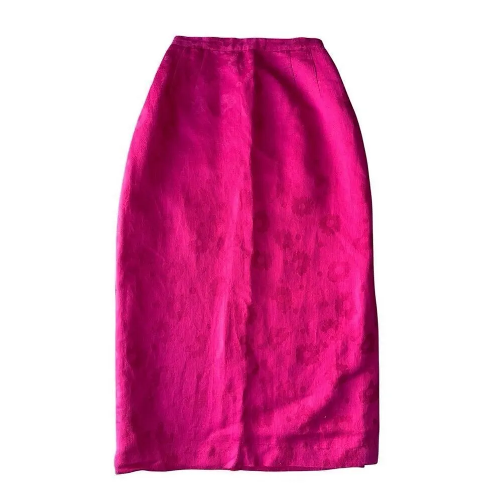 Vintage Maggie London Hot Pink Floral Print Midi Skirt - Image 5