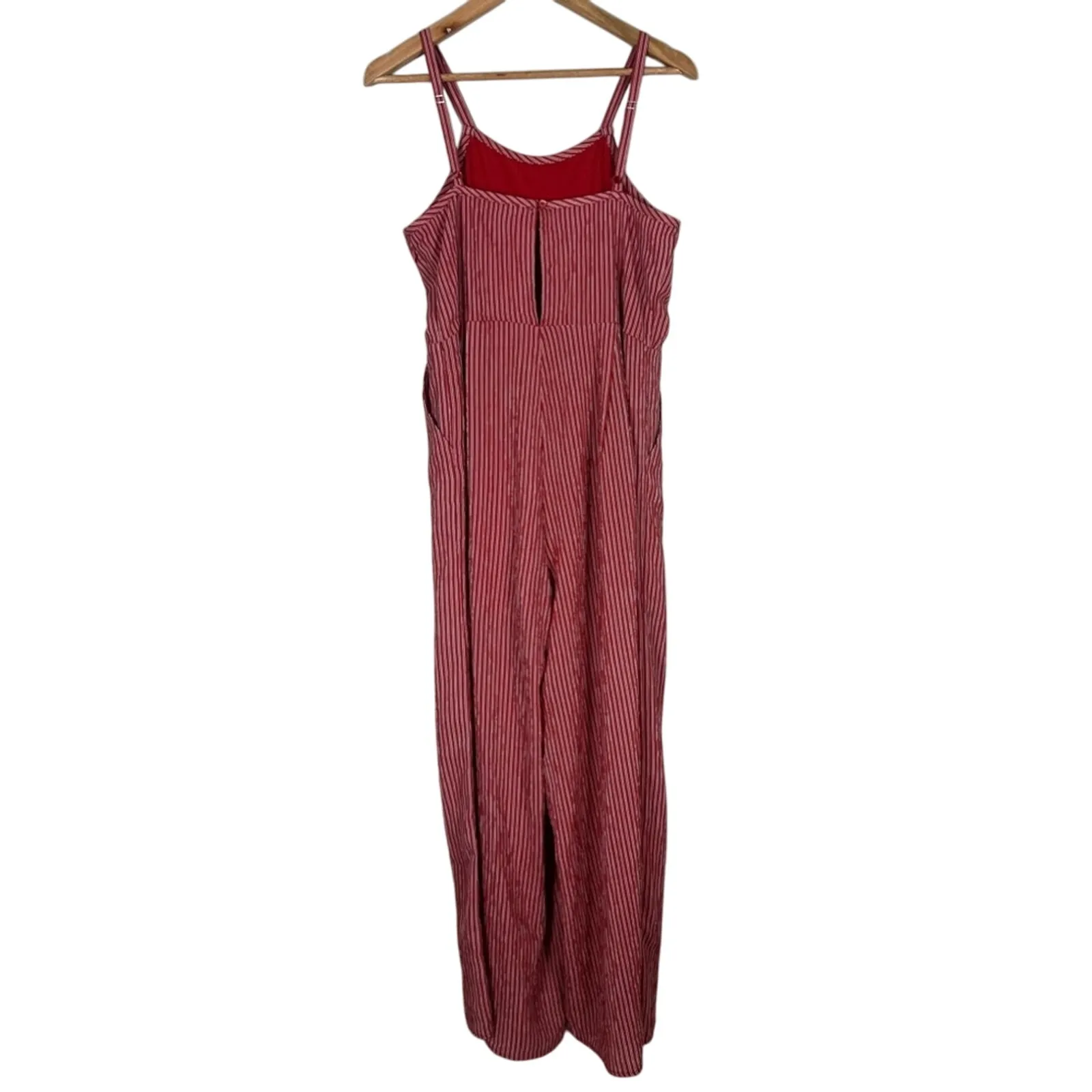 Very J Jumpsuit Womens L Red White Striped Wide Leg Sleeveless Boho Indie Retro - Image 3